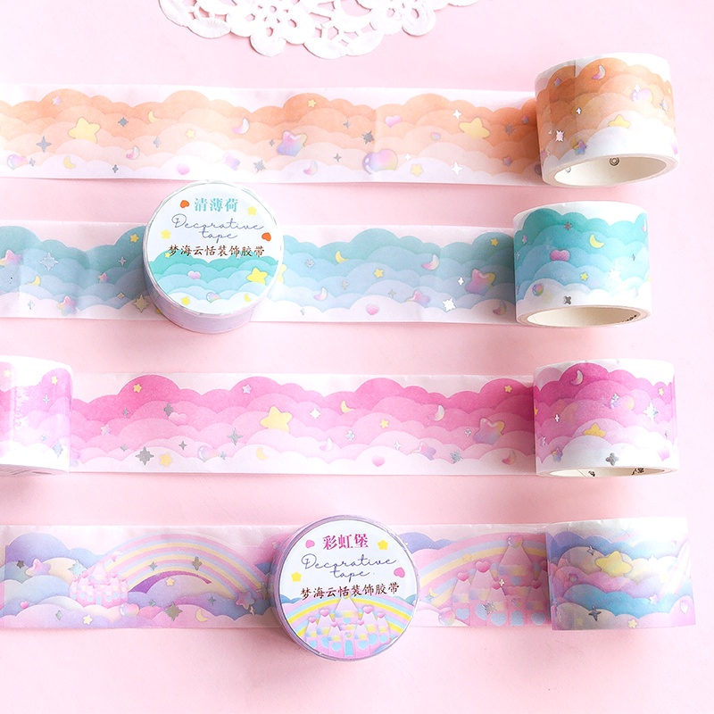 1 Cuộn Băng Dính Washi Hình Đám Mây Biển Trang Trí Nhật Ký
