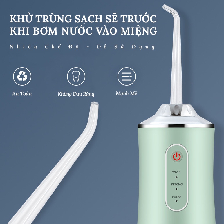 Tăm Nước, Máy Tăm Nước Cầm Tay Oral Irrigator chống nước - Tặng 4 Vòi Vệ Sinh Răng Hiệu Quả Hơn