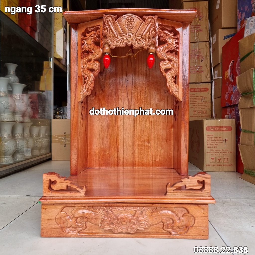 Bàn thờ ông địa gỗ xoan màu đỏ ngang 48cm x 68cm giá sỉ 0933159286
