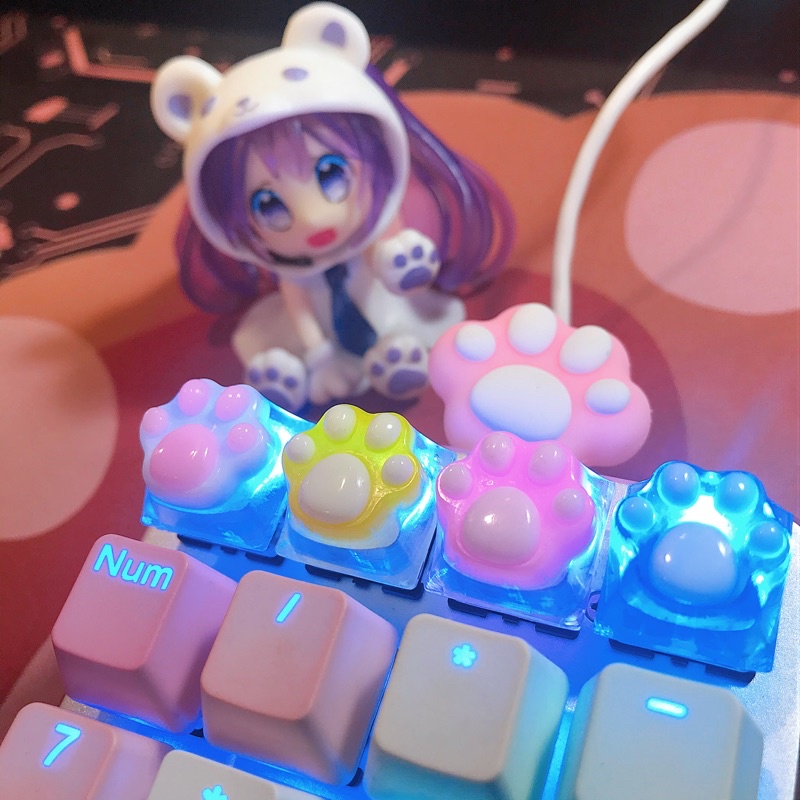 🎁(XẢ HÀNG) Keycap chân mèo 🐾 Neko xuyên led 🐱 Keycaps bé mèo cute handmade trang trí bàn phím cơ gaming (1 nút)