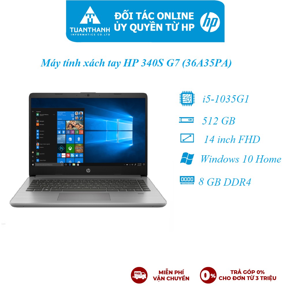 [Mã ELHP15 giảm 10% đơn 15TR] Laptop HP 340S G7 36A35PA |Core i5-1035G1 | 8GB | 512GB | 14.0&quot; FHD | Win 10 | Xám