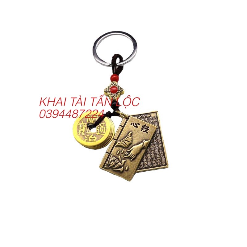 Móc khoá xu ngũ đế và thẻ khác Bát Nhã Tâm Kinh bằng đồng