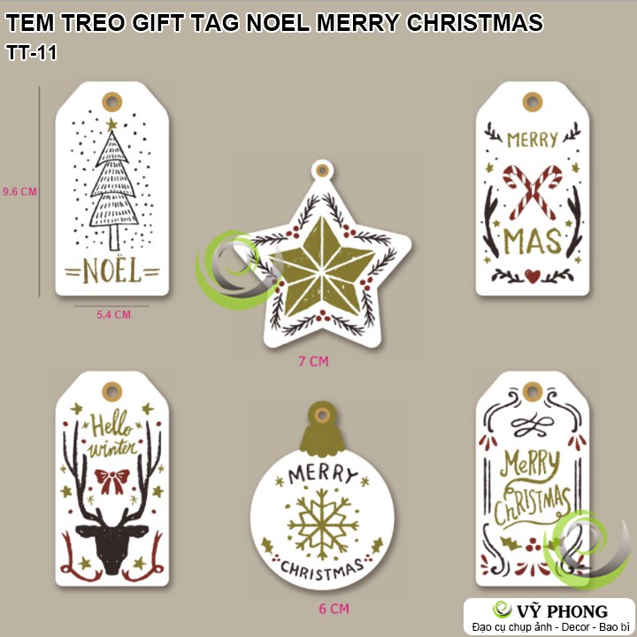 SET 10 TEM TREO GIFT TAG TREO NOEL MERRY CHRISTMAS GIÁNG SINH TRANG TRÍ ĐÓNG GÓI BAO BÌ HỘP QUÀ TẶNG TT-11