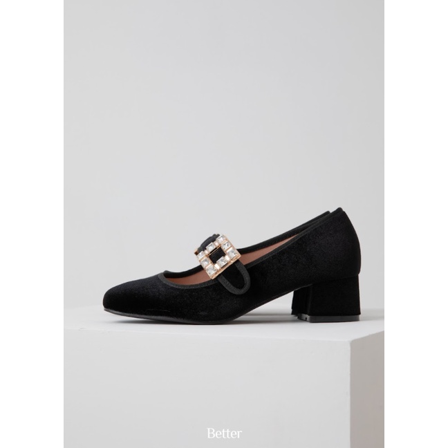 Guốc Mary jane mũi vuông quai ngang đính đá - 071221002