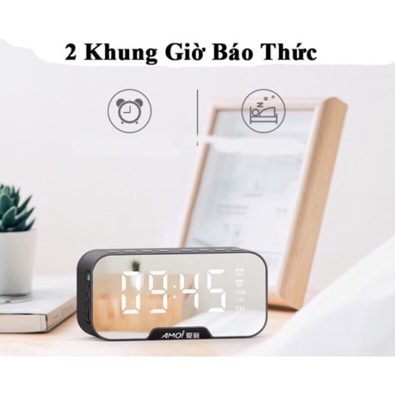 Loa Bluetooth Kiêm Đồng Hồ Màn Hình Led Tráng Gương Hot(Đồng hồ báo thức, Đài FM)