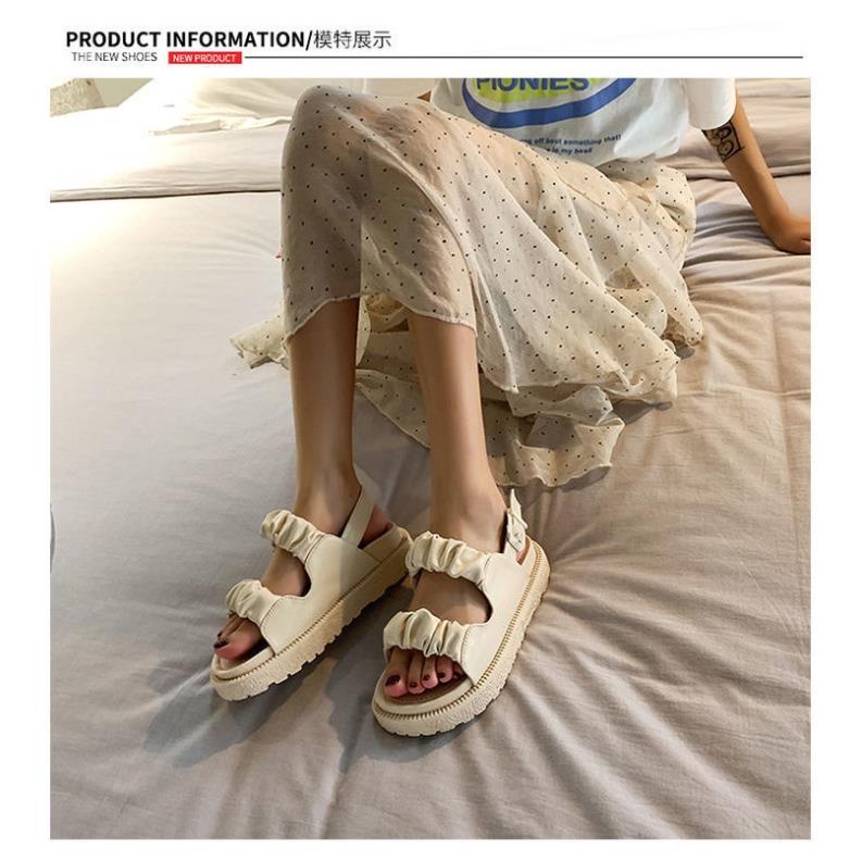 Dép sandal da ulzzang đế bánh mì hai quai nữ tính