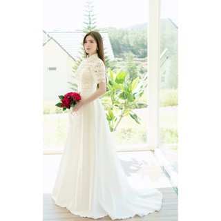 Đầm maxi trắng dạ hôi phối ren sang trọng, maxi mới nhất - Hình thật Sp 100%