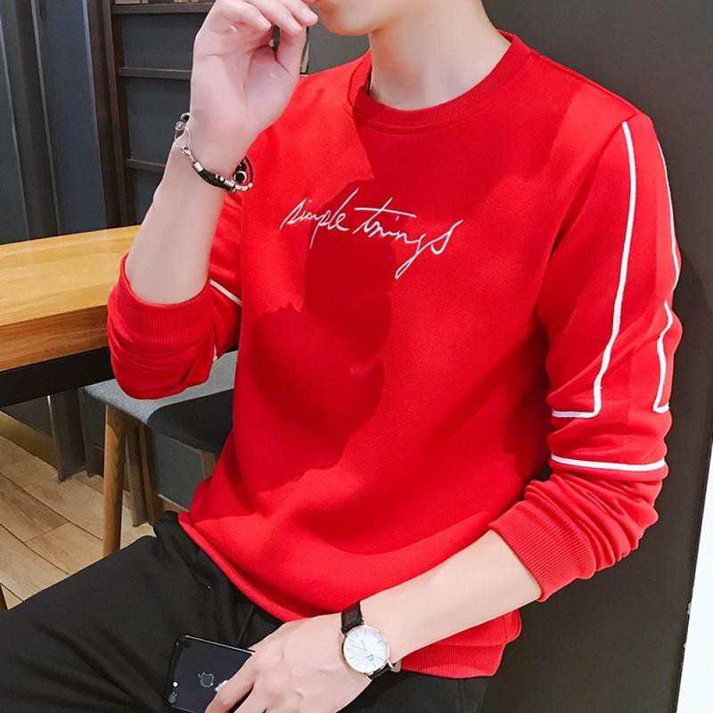 Áo thun nam tay dài  𝐅𝐑𝐄𝐄𝐒𝐇𝐈𝐏 áo thun sweater nam dài tay đỏ chữ - thoáng mát, mềm mịn