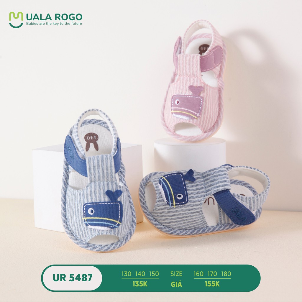 Uala Rogo- Dép tập đi cá voi đế cao su non siêu mềm bé trai bé gái 5487 (size 13-18)