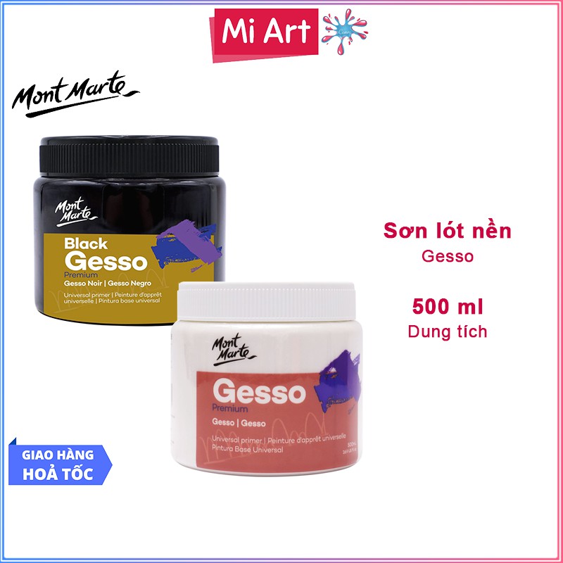 Sơn Lót Nền Vẽ Gesso Mont Marte 500ml (Đen/Trắng) - Gesso/Black Gesso 500ml - MPA0032/MPA0040