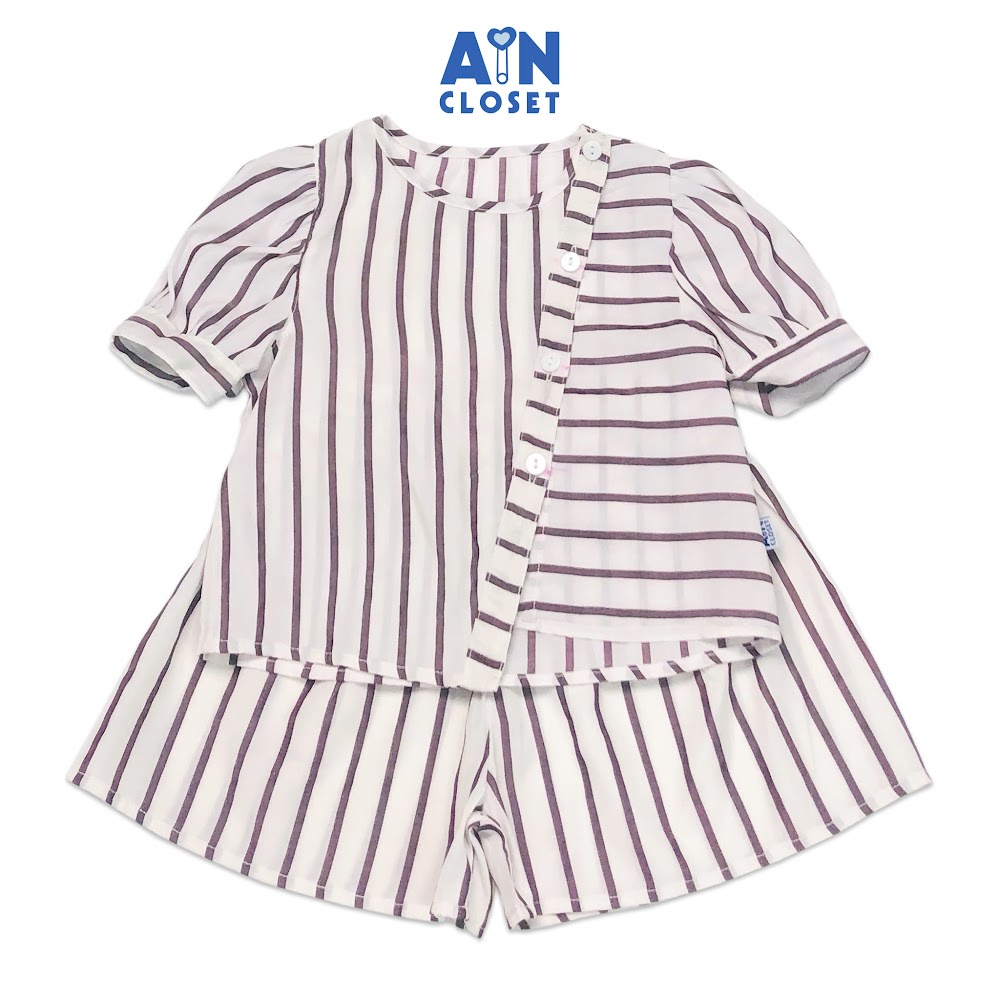 Bộ quần áo ngắn bé gái họa tiết Kẻ Nâu quần váy cotton boi lụa - AICDBGGGYZFN - AIN Closet