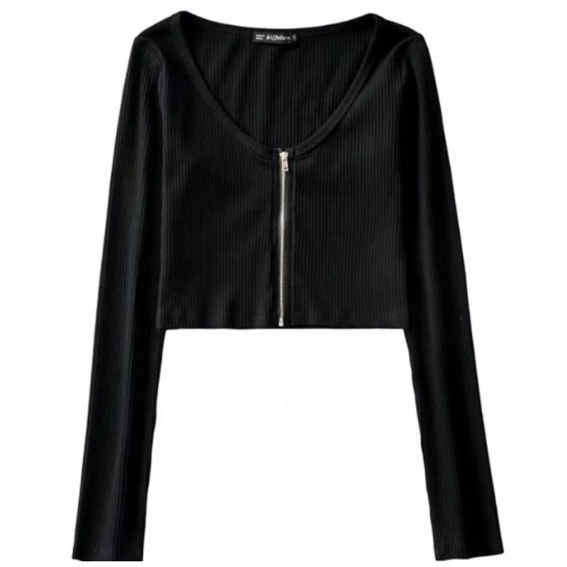 Áo croptop tay dài dây kéo thun gân - Crt dài tay dây kéo chất đẹp A4-00