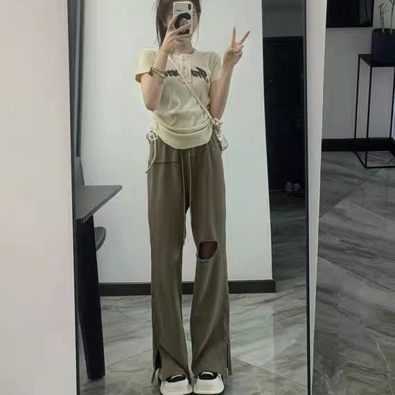 Quần thể thao SUXI lưng cao ống rộng thời trang đơn giản dễ phối đồ cho nữ