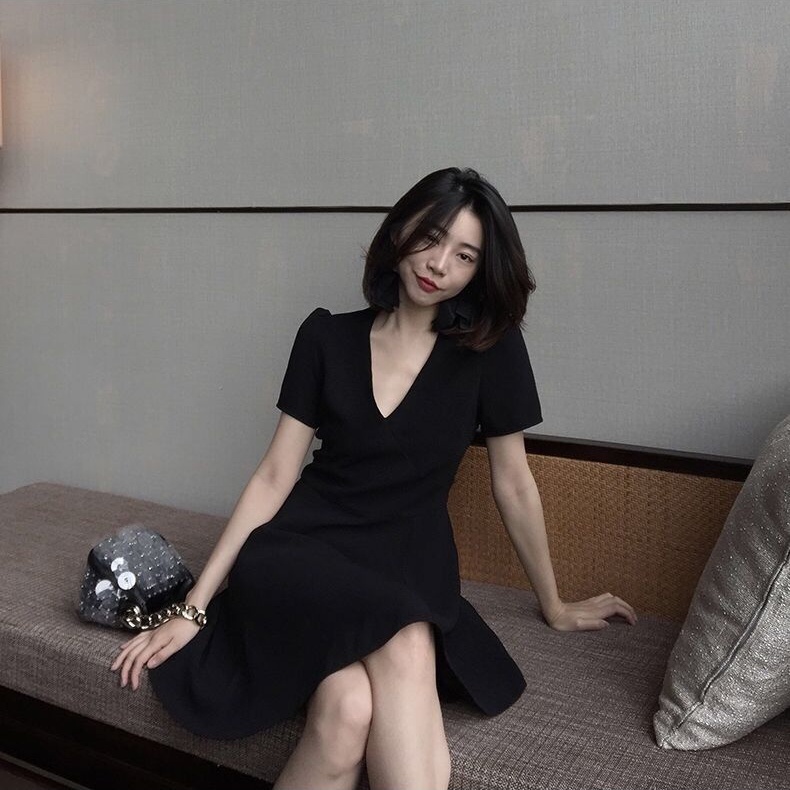 Đầm PERTY dáng chữ A cổ tim phong cách Hàn Quốc thời trang mùa thu xinh xắn dành cho nữ