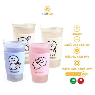 Ly thủy tinh có nắp cute, bình nước thủy tinh đựng cà phê, trà - tặng kèm thìa nhiều mẫu