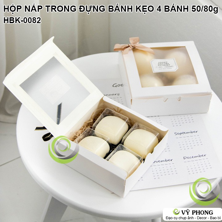 SET 5 HỘP GIẤY VUÔNG NẮP TRONG SUỐT ĐỰNG BÁNH KẸO TRUNG THU ĐỰNG ĐƯỢC KHOẢNG 4 BÁNH 50/80g HBK-0082