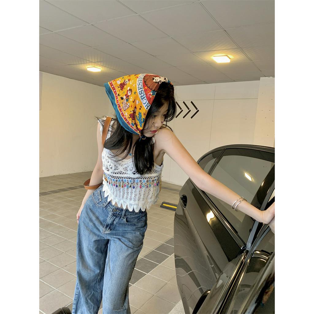 [Augustcloth] Áo 2 dây bản to len móc đính hạt cườm