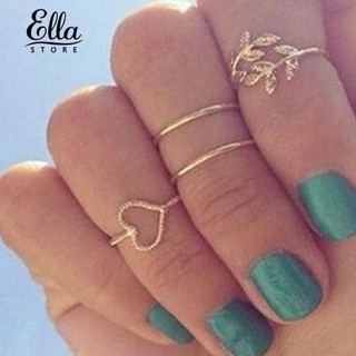 Set 4 nhẫn đá midi Ayyufe đeo xếp chồng Boho hình trái tim chiếc lá cho tiệc tùng