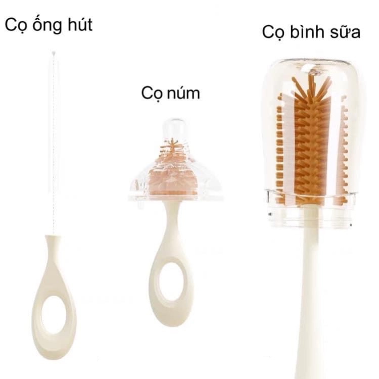 Set chổi cọ bình sữa sillicone kèm chân đế cắm