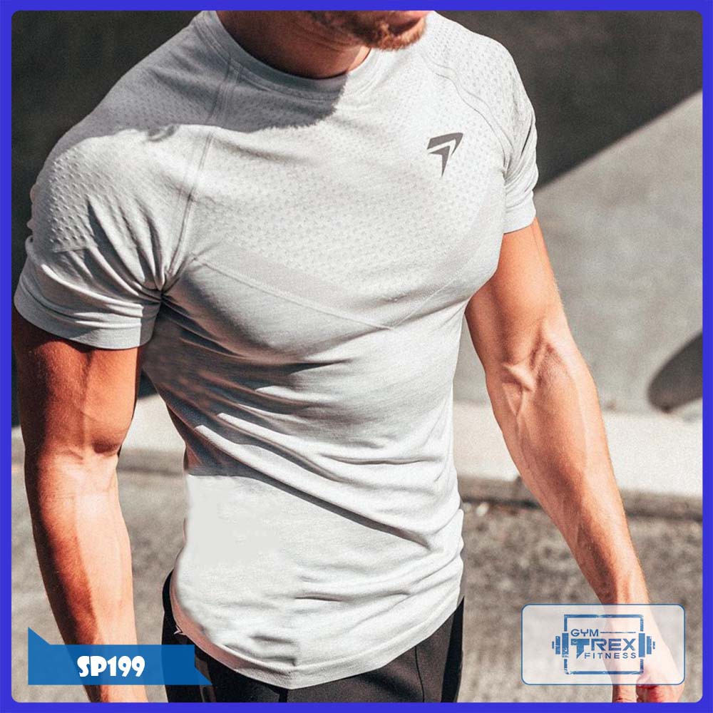 Áo tập gym nam cộc tay PHYSIQ SP199, Áo gym nam thun poly co dãn 4 chiều - Gym Trex