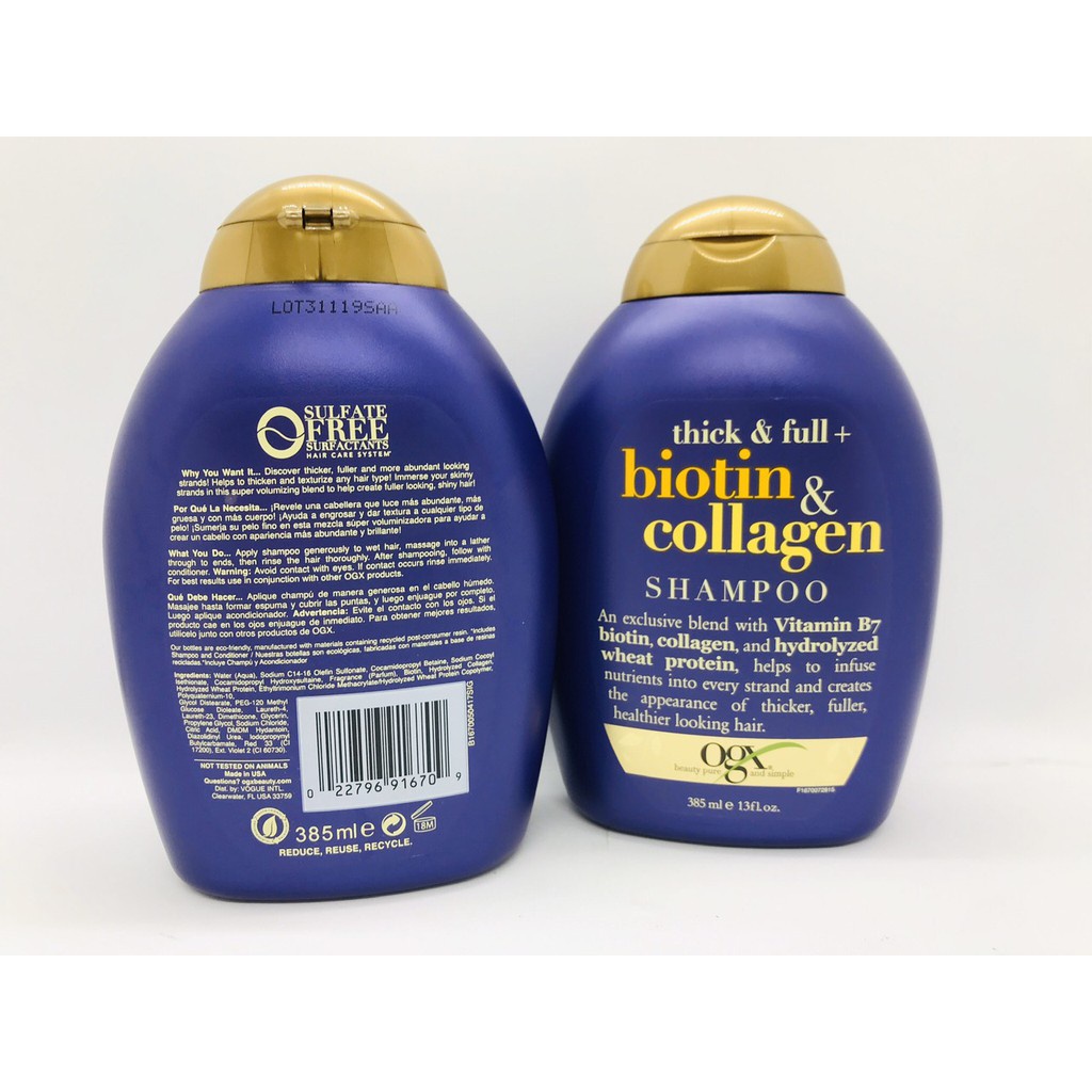 Dầu Gội Dầu Xả OGX Biotin &amp; Collagen 385ml Mỹ