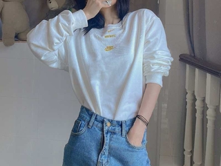 Small Nike Embroidery Necklace Bronzing Sweater Pullovers Round Neck CI9993-010-100