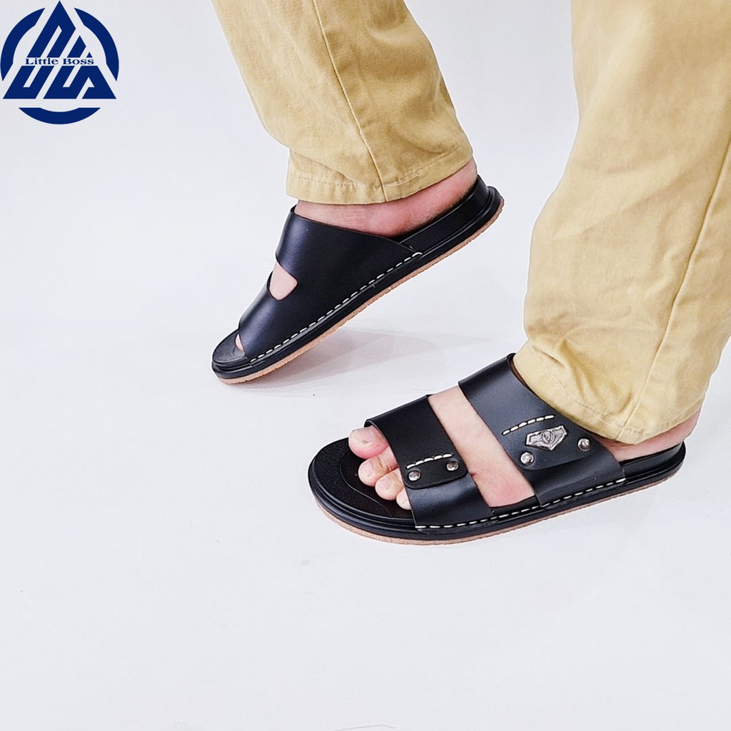 Dép quai ngang nam sandal da cao cấp Little Boss mẫu mới 2021 SD-06