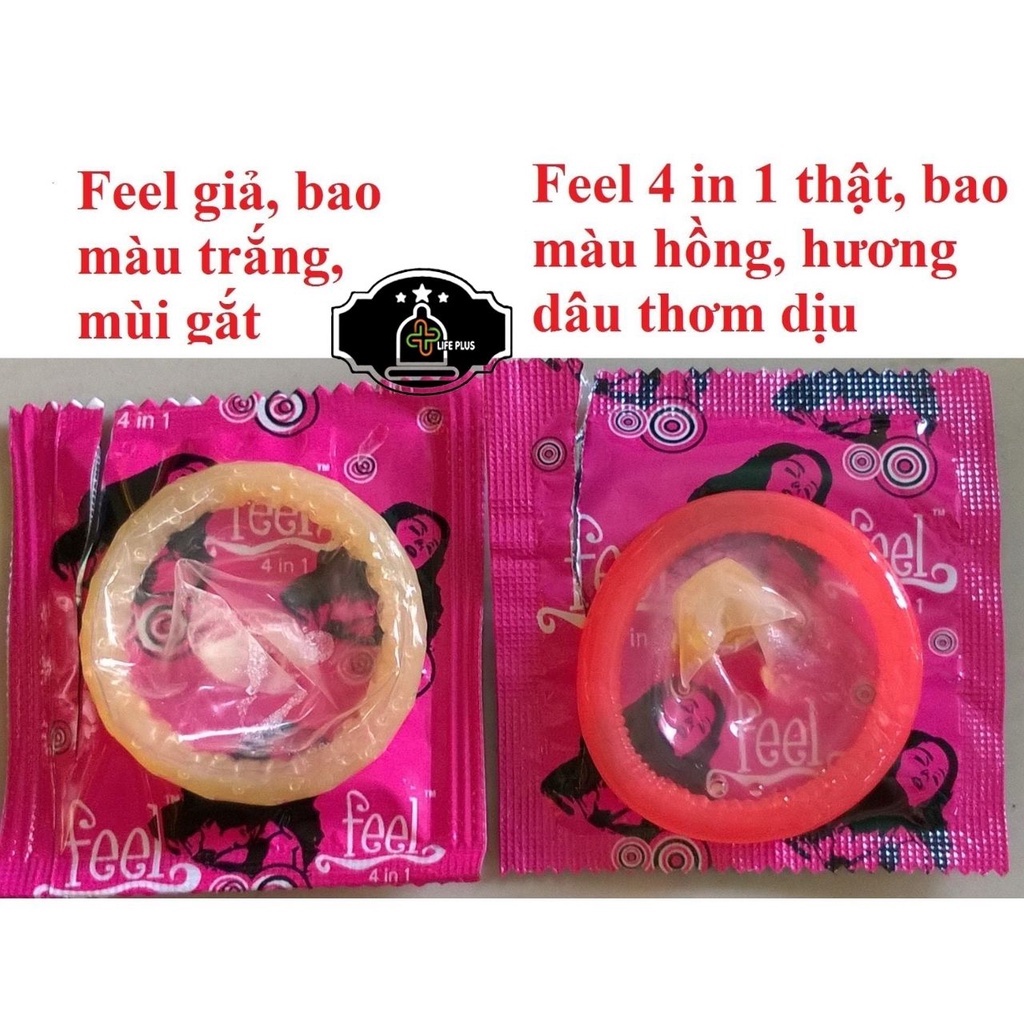 Bao cao su kéo dài thời gian Feel 4 in 1 mùi hương dâu ôm khít có gai gân chống tuột – Life Plus