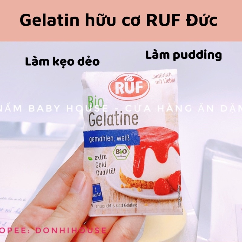 Gelatin hữu cơ RUF Đức làm pudding, kẹo dẻo cho bé gói 9g
