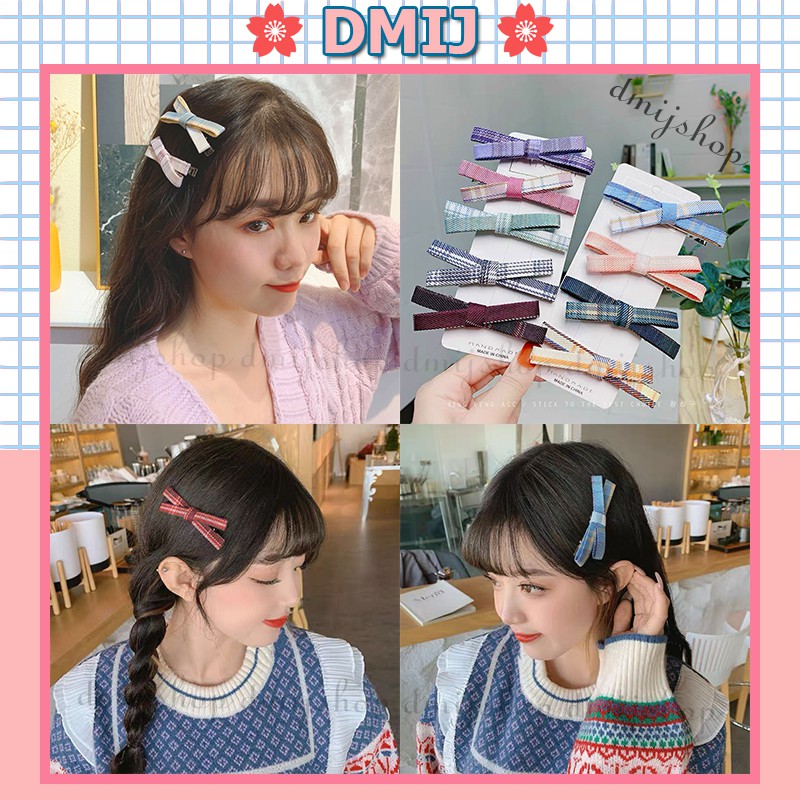 Kẹp Tóc Chữ X Họa Tiết Caro Vintage Hàn Quốc Nhiều Màu Mới