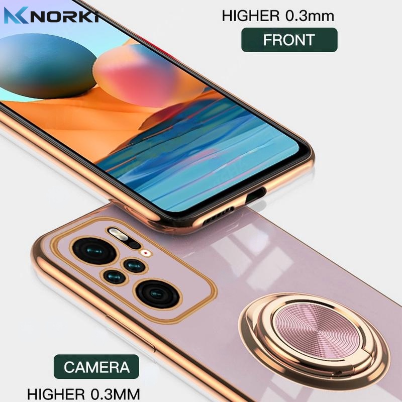 Ốp Điện Thoại Silicon Dẻo Tráng Gương Kèm Giá Đỡ Nhẫn Từ Tính Sang Trọng Cho Xiaomi Redmi Note 12 11 10 Pro 10S 11S