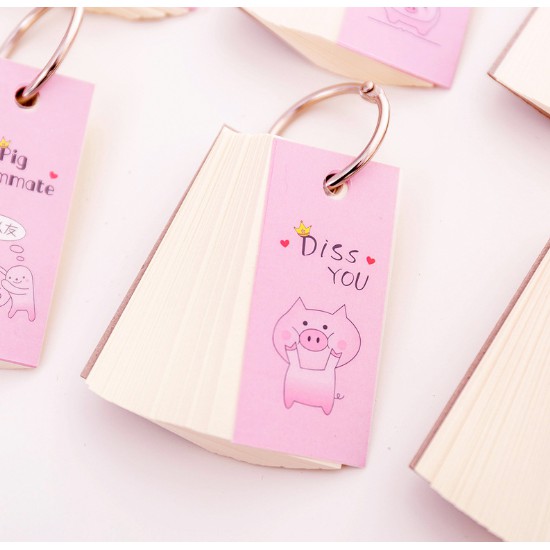 Flashcard 100 tờ học ngoại ngữ heo hồng, hạc xanh kèm khoen | Thẻ học tiếng Anh Nhật Thái Hàn