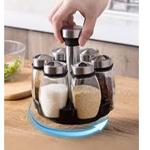 Bộ 6 lọ gia vị xoay 360 độ kèm khay