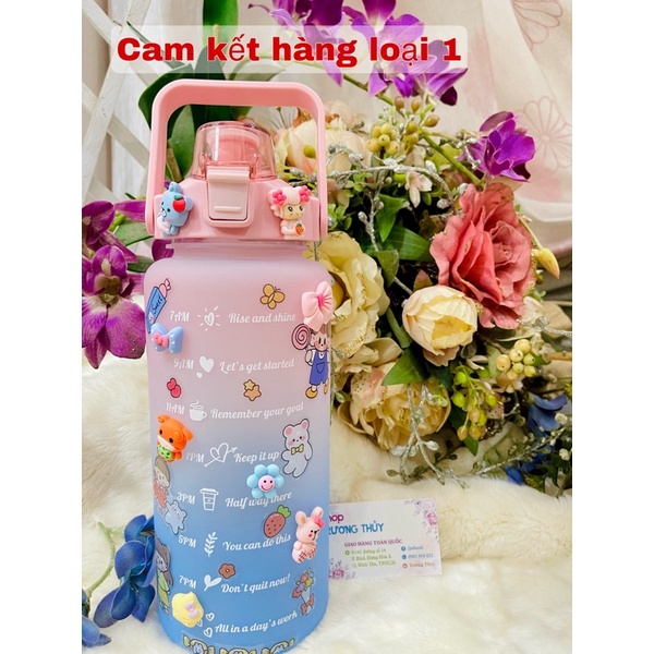 Bình nước nhắc nhở uống nước mỗi ngày dành cho người lười uống nước 2 lít