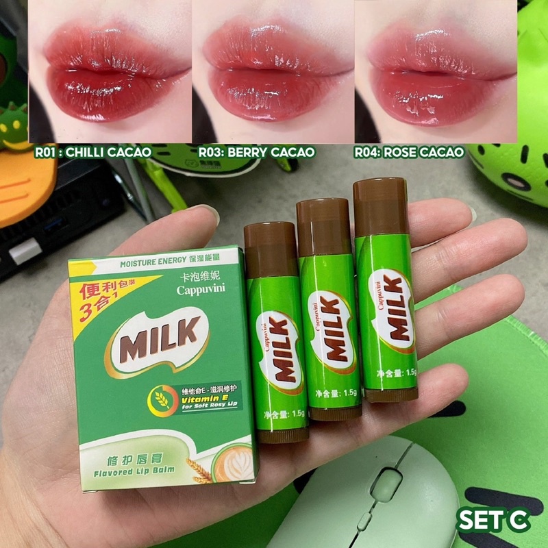 Set son dưỡng Milo Cappuvini milk ba cây có màu dưỡng ẩm trang điểm môi siêu xinh