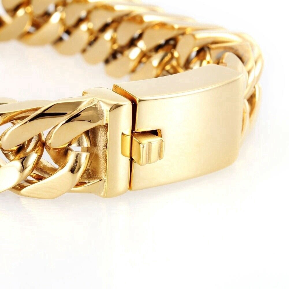 8.5&quot; Gold Plated Men's Jewelry Stainless Steel Curb Cuban Chain Bracelet