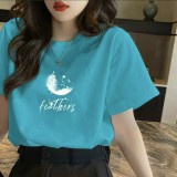 Áo thun nữ tay ngắn in hình lông vũ chất vài cotton co dãn freesize dưới 60kg | BigBuy360 - bigbuy360.vn