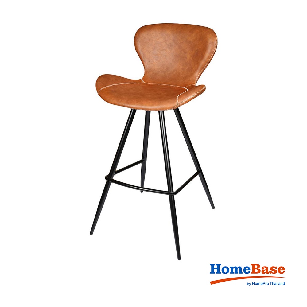 HomeBase FURDINI Ghế quầy bar bọc da PU khung thép LUME Thái Lan W53xH98xD53cm màu nâu