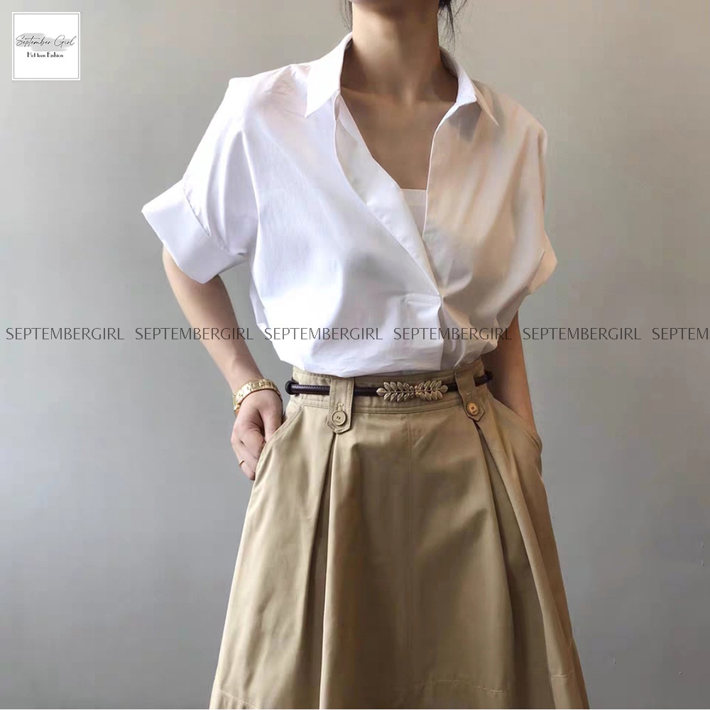 Áo kiểu nữ áo sơ mi công sở ngắn tay trơn màu thanh lịch SOMI NU 007V1 septembergirl