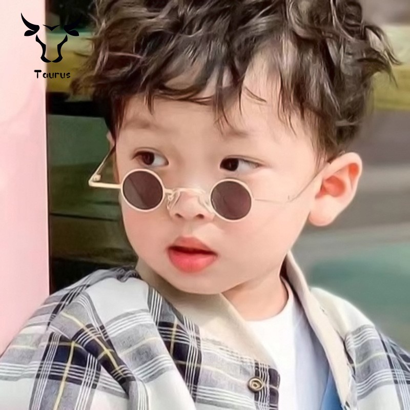 Kính mát gọng tròn bằng kim loại thời trang đường phố phong cách hip hop dành cho bé 2-7 tuổi