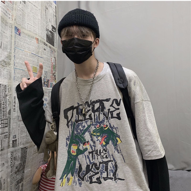 Áo Giả Hai Lớp Tay Dài Phong Cách Harajuku Hàn Quốc Cá Tính 16301