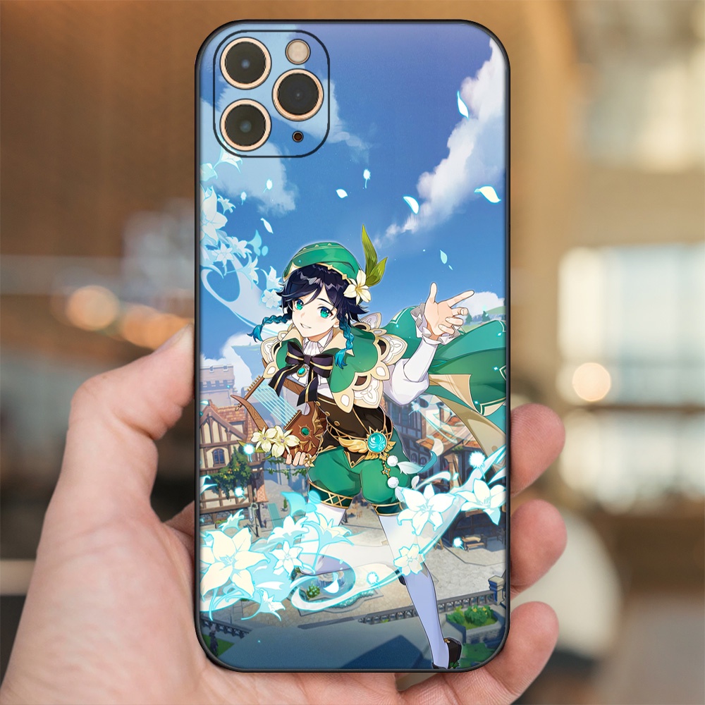 Ốp lưng iPhone 11 Pro Max dẻo đen cạnh vuông in hình Venti Genshin Impact