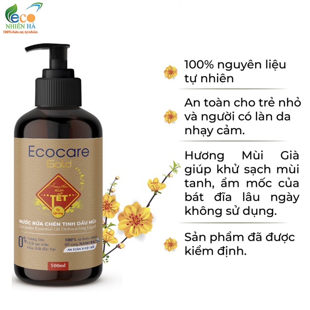 Nước rửa chén ECOCARE 500ml, tinh dầu mùi già hữu cơ, nước rửa bát an toàn trẻ nhỏ
