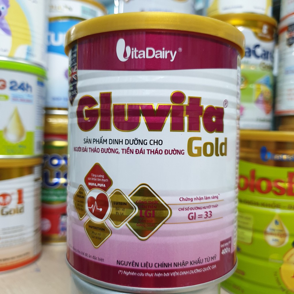 Combo 3 Lon Sữa Gluvita Gold 400g (người bệnh tiểu đường) Date T3.2023