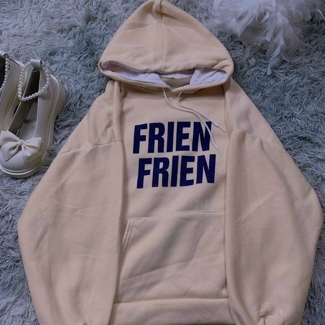 Áo khoác hoodie FRIEN chất nỉ dày dặn cao cấp from rộng tay phồng in chữ cá tính nón 2 lớp