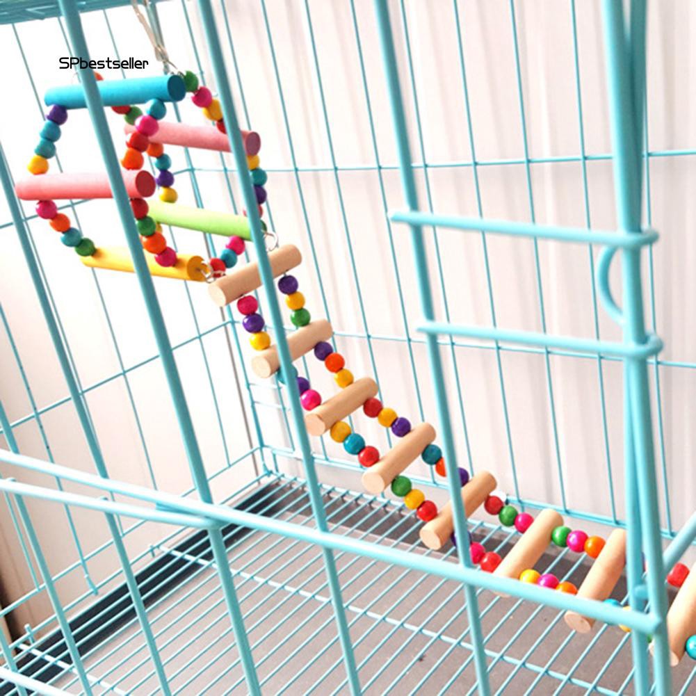 Đồ chơi dạng treo hình bậc thang bằng gỗ nhiều màu cho vẹt và chuột