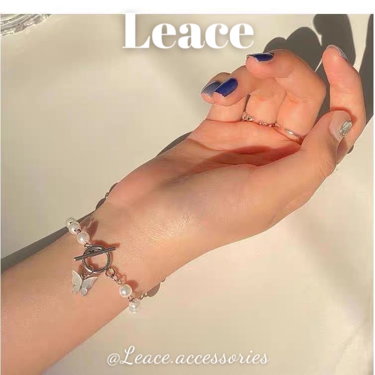 Vòng tay nữ, lắc tay hạt ngọc nhân tạo mặt cánh bướm xà cừ BL013 Leace.accessories