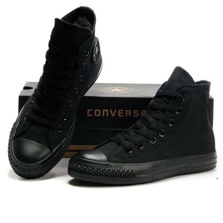 Giày converse classic đen full cao cổ logo đen/trắng