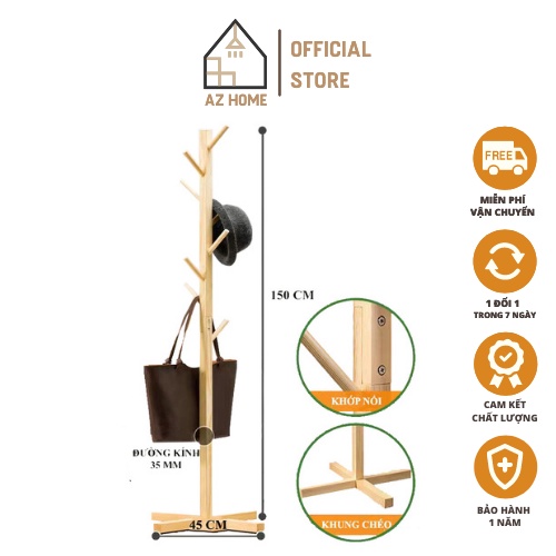 Cây Treo Quần Áo, Cây Treo Đồ Bằng Gỗ Tự Nhiên - Thiết Kế Lắp Ráp Hiện Đại