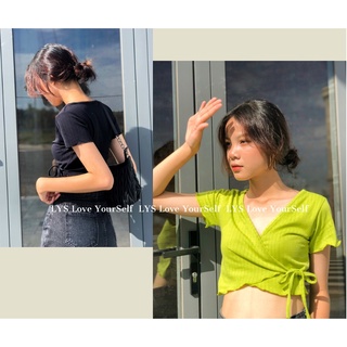 Aó croptop đắp chéo cột nơ